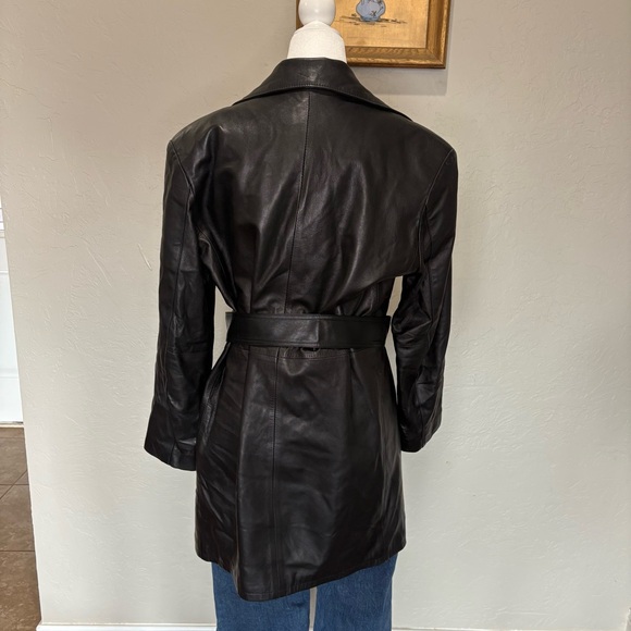 Remy Leather Black Lambskin Belted 3/4 Length Coat Made in USA Women’s Small - Picture 7 of 16